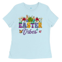 Baby Blue easter vibes and butterfly with bunny and flowers Ladies Tee - Artiststas
