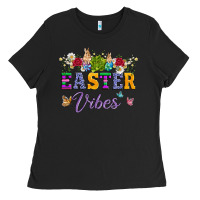 Black easter vibes and butterfly with bunny and flowers Ladies Tee - Artiststas