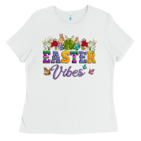 White easter vibes and butterfly with bunny and flowers Ladies Tee - Artiststas