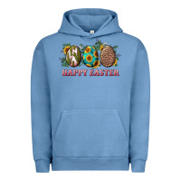 Pigment Pebble Blue happy easter eggs with sunflower leopard and cactus Urban Hoodie - RanaPortraitStore