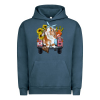 Pigment Midnight Navy easter truck with bunny sunflowers and eggs Urban Hoodie - RanaPortraitStore