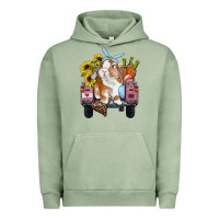 Pigment Oil Green easter truck with bunny sunflowers and eggs Urban Hoodie - RanaPortraitStore