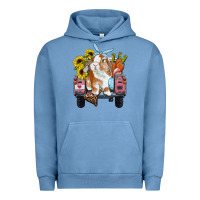 Pigment Pebble Blue easter truck with bunny sunflowers and eggs Urban Hoodie - RanaPortraitStore