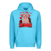Ocean Blue be mine valentine's day baby pig Premium Hoodie - RanaPortraitStore