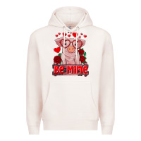 Pale Pink be mine valentine's day baby pig Premium Hoodie - RanaPortraitStore