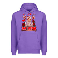 Purple be mine valentine's day baby pig Premium Hoodie - RanaPortraitStore