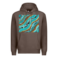 Coffee turquoise brushstrokes with leopard and cowhide Premium Hoodie - RanaPortraitStore