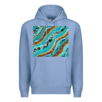 Colony Blue turquoise brushstrokes with leopard and cowhide Premium Hoodie - RanaPortraitStore