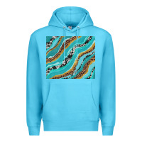 Ocean Blue turquoise brushstrokes with leopard and cowhide Premium Hoodie - RanaPortraitStore