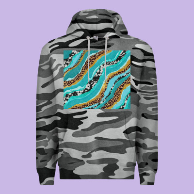Turquoise Brushstrokes With Leopard And Cowhide Premium Hoodie Designed By Ranaportraitstore
