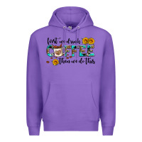 Purple first we drink coffee then we do this Premium Hoodie - AdoDesignShop