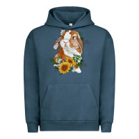 Pigment Midnight Navy bunny with sunflowers Urban Hoodie - RanaPortraitStore