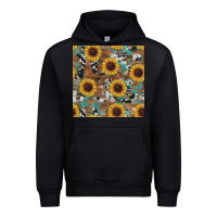 Black western sunflowers turquoise cowhide seamless background Urban Hoodie - RanaPortraitStore