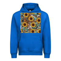 Cobalt western sunflowers turquoise cowhide seamless background Urban Hoodie - RanaPortraitStore