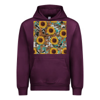 Mauve Wine western sunflowers turquoise cowhide seamless background Urban Hoodie - RanaPortraitStore