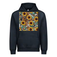 Navy western sunflowers turquoise cowhide seamless background Urban Hoodie - RanaPortraitStore