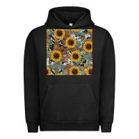 Pigment Black western sunflowers turquoise cowhide seamless background Urban Hoodie - RanaPortraitStore