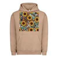 Western Sunflowers Turquoise Cowhide Seamless Background Urban Hoodie | Teevron