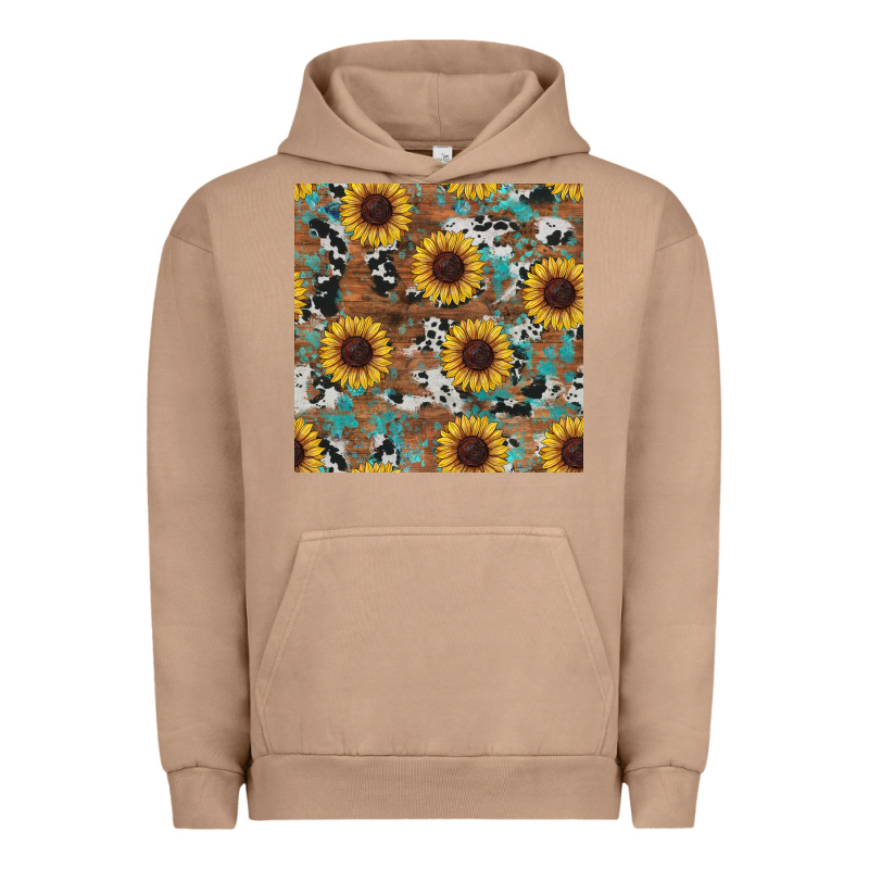 Western Sunflowers Turquoise Cowhide Seamless Background Urban Hoodie by RanaPortraitStore | Teevron