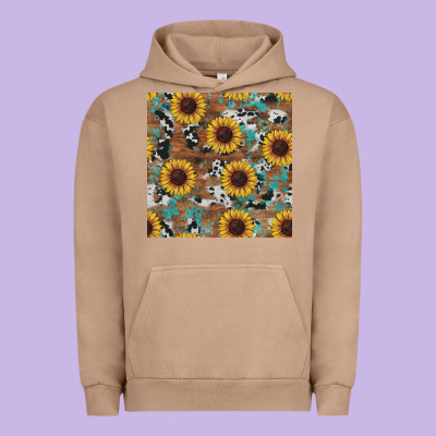 Western Sunflowers Turquoise Cowhide Seamless Background Urban Hoodie Designed By Ranaportraitstore