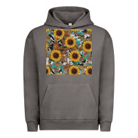 Pigment Tornado western sunflowers turquoise cowhide seamless background Urban Hoodie - RanaPortraitStore