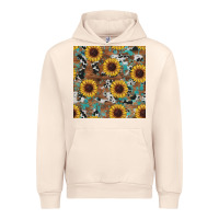 Sandshell western sunflowers turquoise cowhide seamless background Urban Hoodie - RanaPortraitStore