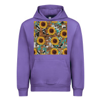 Tulip western sunflowers turquoise cowhide seamless background Urban Hoodie - RanaPortraitStore