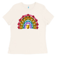 Bone easter and spring with flowers carrots butterfly and sunflower rainbow Ladies Tee - Artiststas