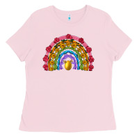 Bubblegum Pink easter and spring with flowers carrots butterfly and sunflower rainbow Ladies Tee - Artiststas