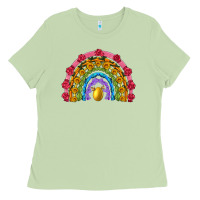 Matcha easter and spring with flowers carrots butterfly and sunflower rainbow Ladies Tee - Artiststas