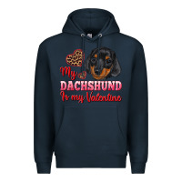 Navy my dachshund is my valentine Premium Hoodie - RanaPortraitStore