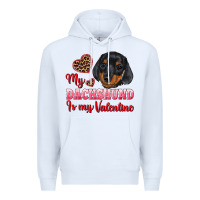 White my dachshund is my valentine Premium Hoodie - RanaPortraitStore