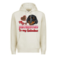 Oatmeal Heather my dachshund is my valentine Premium Hoodie - RanaPortraitStore