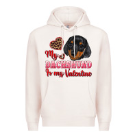 Pale Pink my dachshund is my valentine Premium Hoodie - RanaPortraitStore