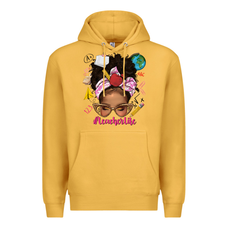 Afro Messy Bun Teacherlife Premium Hoodie by texasbilliewilder | Teevron