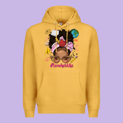 Afro Messy Bun Teacherlife Premium Hoodie Designed By Texasbilliewilder