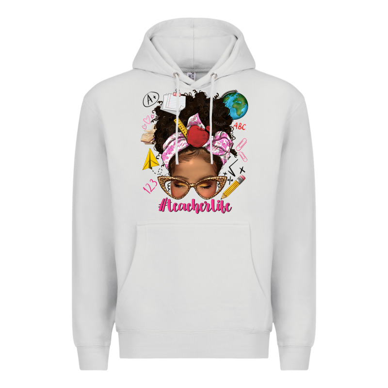 Afro Messy Bun Teacherlife Premium Hoodie by texasbilliewilder | Teevron