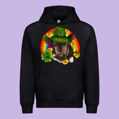 St Patricks Day Baby Cow Shamrock Rainbow Gold Urban Hoodie Designed By Ranaportraitstore