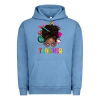 Pigment Pebble Blue teacher afro messy bun Urban Hoodie - texasbilliewilder