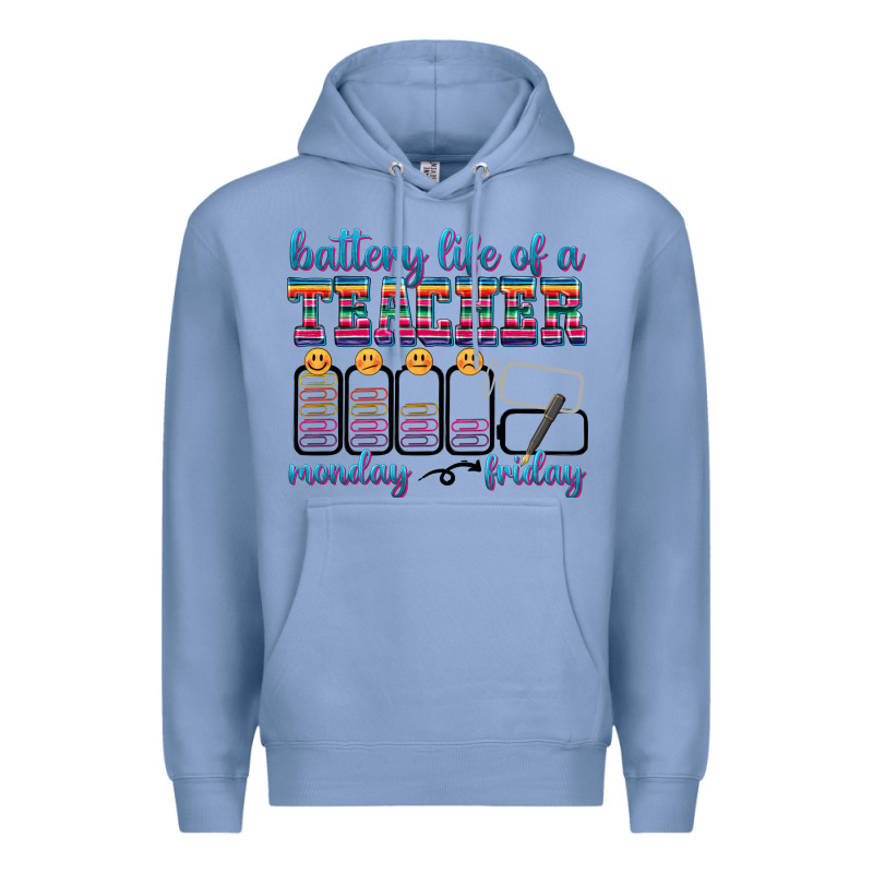 Battery Life Of A Teacher Premium Hoodie by texasbilliewilder | Teevron