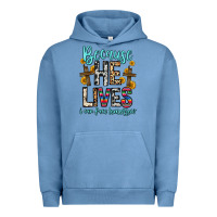 Pigment Pebble Blue because he lives i can face tomorrow Urban Hoodie - Zillion Design Studio