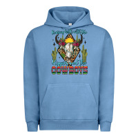 Pigment Pebble Blue raising hell with the hippies and the cowboys Urban Hoodie - Zillion Design Studio