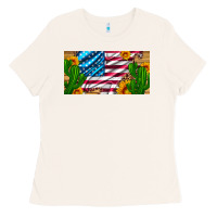 Bone usa flag and cactus and sunflowers with leopard and wood license  plat Ladies Tee - Artiststas