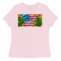 Bubblegum Pink usa flag and cactus and sunflowers with leopard and wood license  plat Ladies Tee - Artiststas