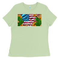 Matcha usa flag and cactus and sunflowers with leopard and wood license  plat Ladies Tee - Artiststas