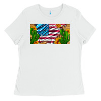 White usa flag and cactus and sunflowers with leopard and wood license  plat Ladies Tee - Artiststas