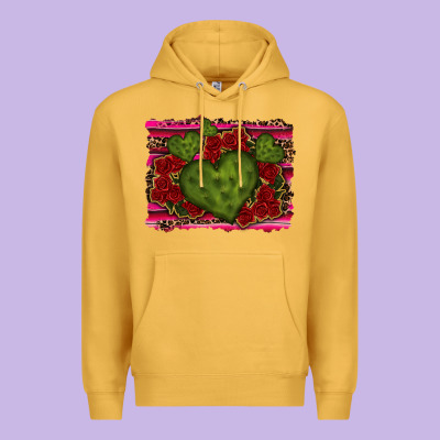 Valentine Cactus Heart With Roses Premium Hoodie Designed By Ranaportraitstore