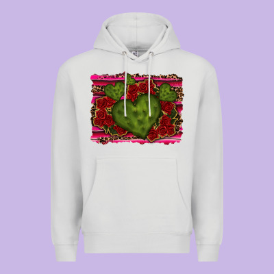 Valentine Cactus Heart With Roses Premium Hoodie Designed By Ranaportraitstore