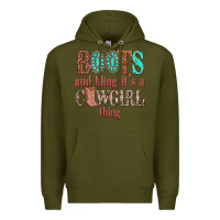 Army Green boots and bling its a cowgirl thing Premium Hoodie - texasbilliewilder
