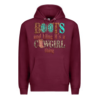Burgundy boots and bling its a cowgirl thing Premium Hoodie - texasbilliewilder
